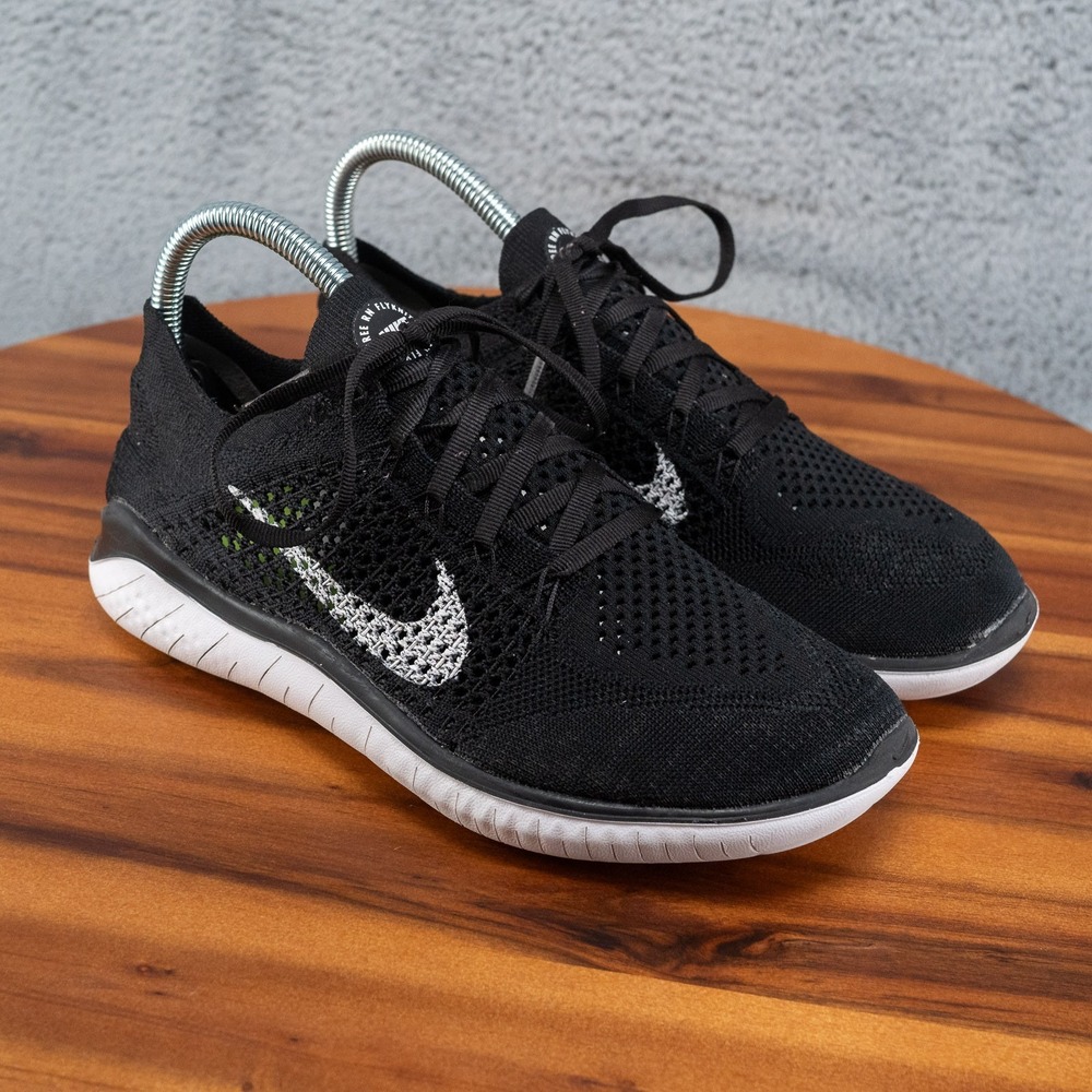 Womens 7 Nike Free RN Flyknit Black White Athletic Running Sneakers 942839-001